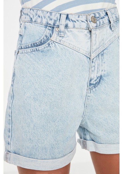 Shopeonly mavi Renk Bloklu Denim Şort fırsatları