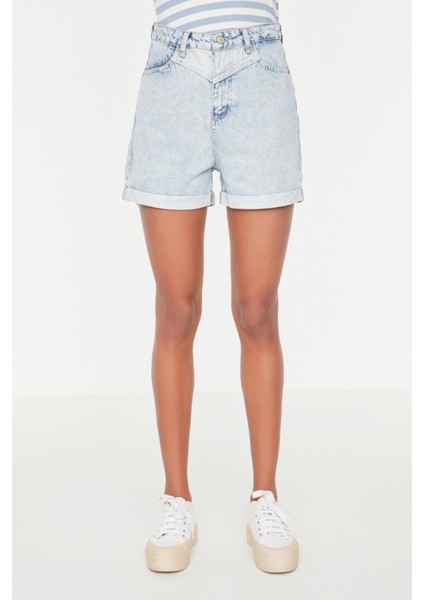 Shopeonly mavi Renk Bloklu Denim Şort indirimleri