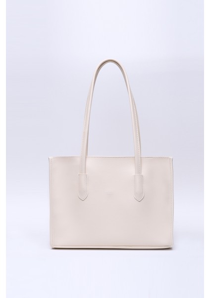 Krem Shk173 Deri, Tek Bölmeli, Fermuarlı, Makyaj Çantalı El, Kol Ve Omuz Çantası U:24 E:34 G:13 Cm