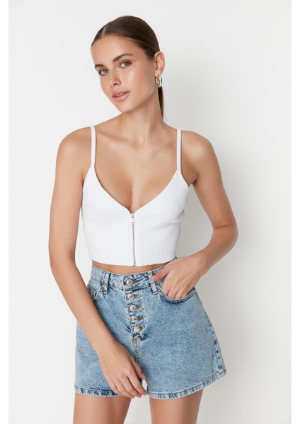 Shopeonly koyu Mavi Önden Düğmeli Denim Şort