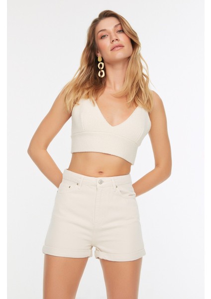 Shopeonly taş Paçası Katlamalı Denim Şort modelleri