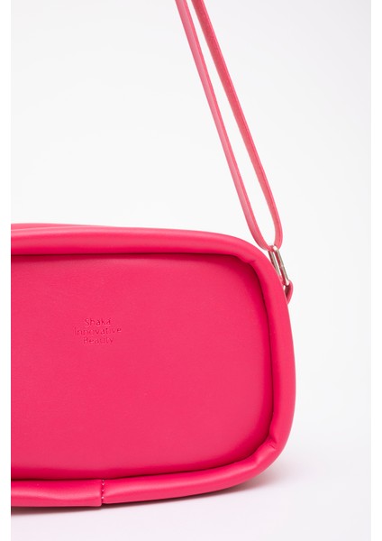 Fuşya Shk62 Tek Bölmeli Suni Deri Ayarlanabilir Askılı Fermuarlı Çapraz Omuz Çantası