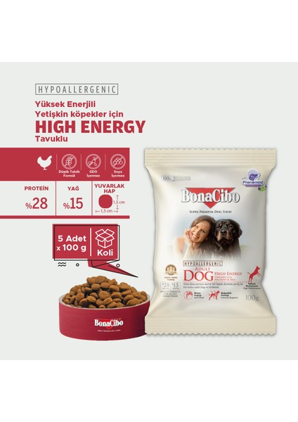 Adult Dog Yüksek Enerjili Yetişkin Köpek Maması, 100 gr x 5 Adet, Tüm Irklar Için, Doğal, Şekersiz fiyatları