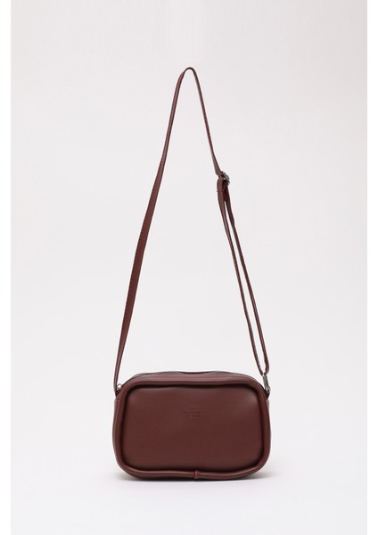 Bordo Shk62 Tek Bölmeli Suni Deri Ayarlanabilir Askılı Fermuarlı Çapraz Omuz Çantası