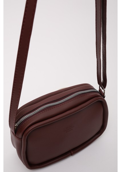 Bordo Shk62 Tek Bölmeli Suni Deri Ayarlanabilir Askılı Fermuarlı Çapraz Omuz Çantası
