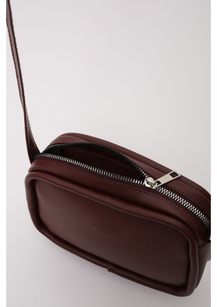 Bordo Shk62 Tek Bölmeli Suni Deri Ayarlanabilir Askılı Fermuarlı Çapraz Omuz Çantası