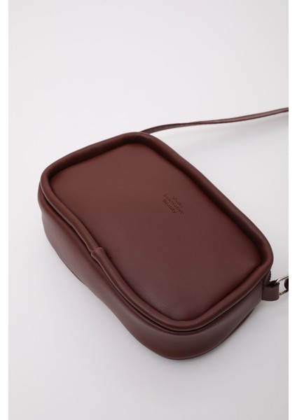 Bordo Shk62 Tek Bölmeli Suni Deri Ayarlanabilir Askılı Fermuarlı Çapraz Omuz Çantası