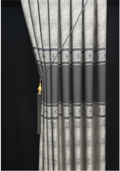 Tek Kanat Fon Perde Gri Renkli Desenli 100 x 270 cm Salon Kullanımına Özel