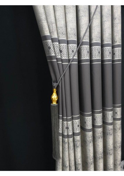 Tek Kanat Fon Perde Gri Renkli Desenli 100 x 270 cm Salon Kullanımına Özel fiyatları