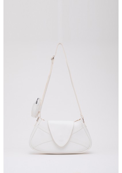 Beyaz Shk96 Suni Deri Tek Bölmeli Cüzdanlı Kol ve Omuz Çantası