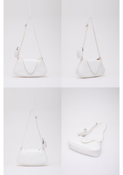 Beyaz Shk96 Suni Deri Tek Bölmeli Cüzdanlı Kol ve Omuz Çantası