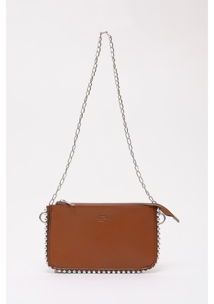 Taba SHK125 Suni Deri Boncuk Detaylı Fermuarlı Tek Bölmeli Zincir Askılı Omuz Çantası