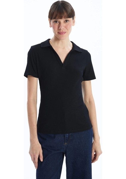 Lcwaıkıkı Classic Siyah Polo Yaka Kadın Tişört