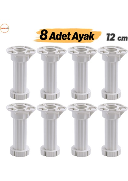 Ayarlanabilir 8 Adet 12 cm Plastik Ayak Dolap Mobilya Tezgah Yükseltici Yükseltme Ayağı Ayakları
