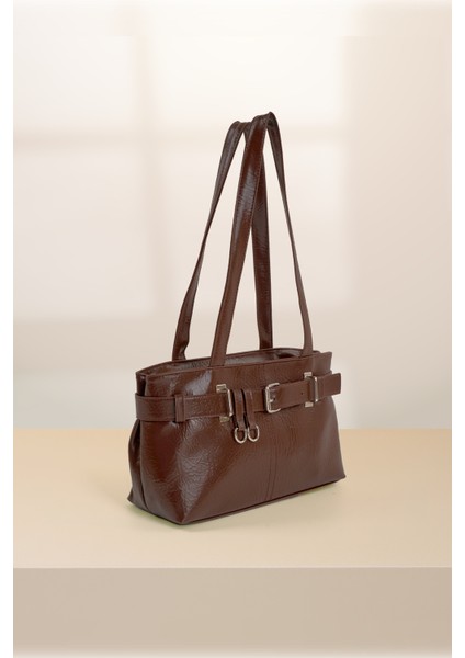 Kahve Rengi SHK233 Kırışık Dokulu Suni Deri Fermuarlı Tek Bölmeli Kemer Detaylı El, Kol ve Omuz Çantası fiyatları