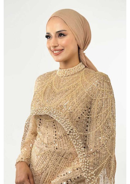 Pelerinli Taşlı Abiye 7095-K Gold modelleri