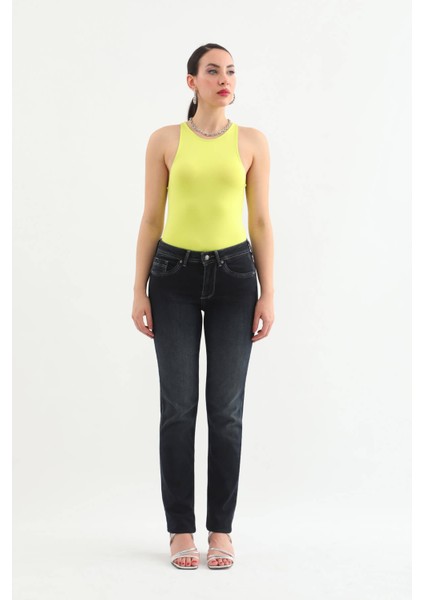 Kadın Likralı Straight Jean Pantolon Lacivert