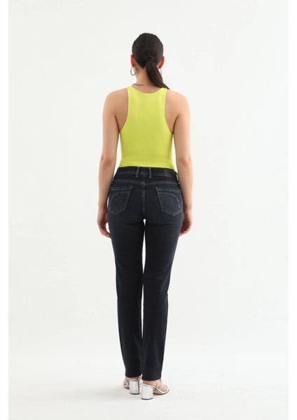 Kadın Likralı Straight Jean Pantolon Lacivert