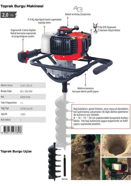 İyisi Yok 20 cm Çaplı Toprak Burgu Makinesi Delme Çukur Açma Kazma