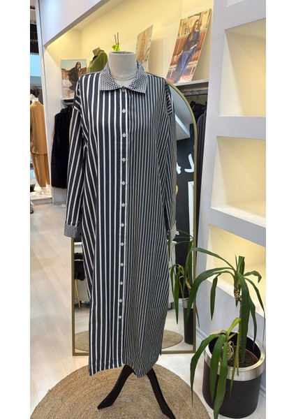 Uzun Gomlek Elbise Siyah 7089