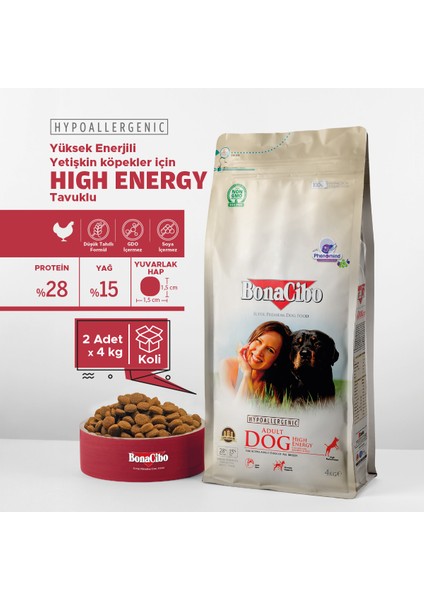 Adult Dog Yüksek Enerjili Yetişkin Köpek Maması, 4 kg x 2 Adet, Tüm Irklar Için, Doğal, Şekersiz fiyatları