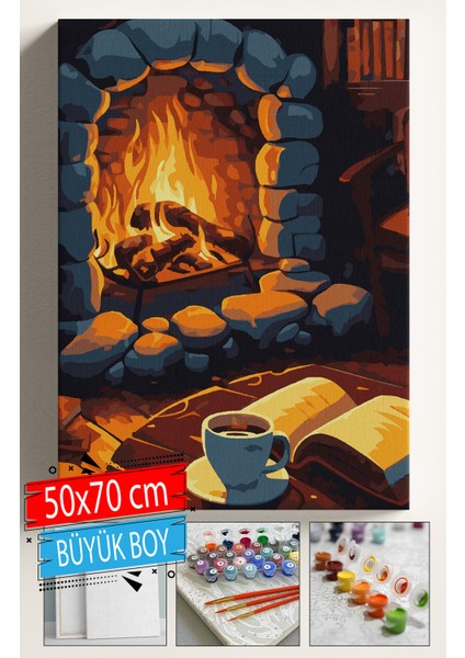 Sayılarla Boyama Seti Numaralı Tuval Fırça Boya Dahil Kasnaklı Set 50X70 cm - Ateş ve Kahve