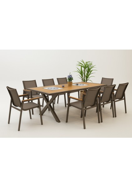 Verona Alüminyum Bahçe Balkon Masa Takımı 8 Kişilik (Next Sandalye)
