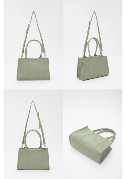 Yeşil Shk83 Deri Tek Bölmeli Fermuarlı Çift Askılı El, Kol Ve Omuz Çantası U:17 E:27 G:10