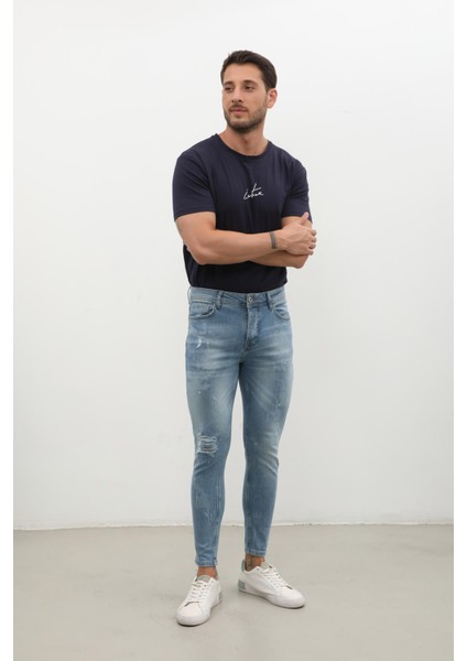 Erkek Skinny Ripped Jean Açık Mavi fiyatları