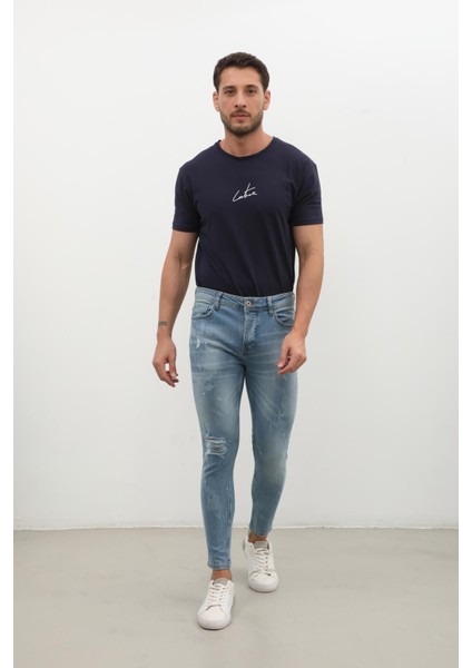 Erkek Skinny Ripped Jean Açık Mavi fırsatları
