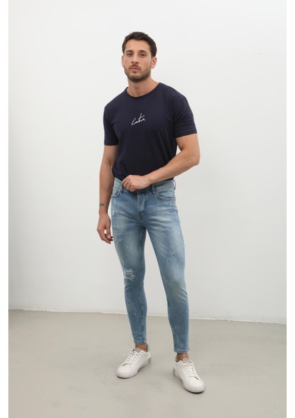 Erkek Skinny Ripped Jean Açık Mavi indirimleri