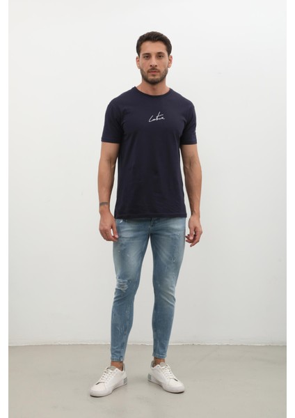 Erkek Skinny Ripped Jean Açık Mavi