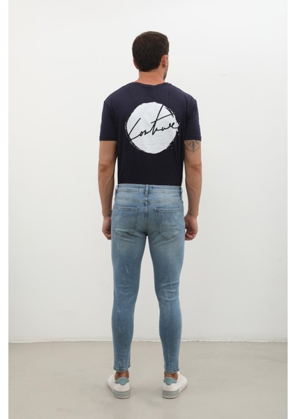Erkek Skinny Ripped Jean Açık Mavi