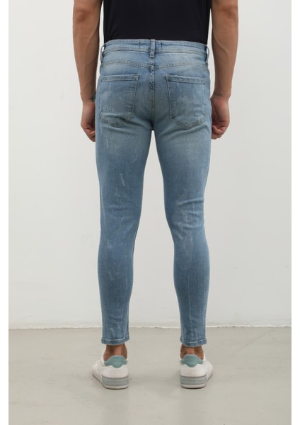 Erkek Skinny Ripped Jean Açık Mavi