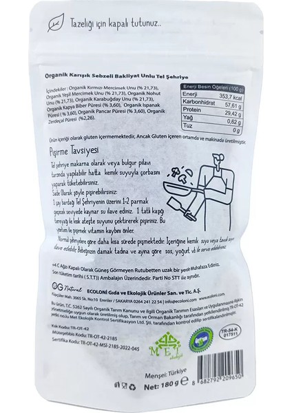 Og Natural Organik Karışık Sebzeli Bakliyat Unlu Tel Şehriye 180 gr fiyatları