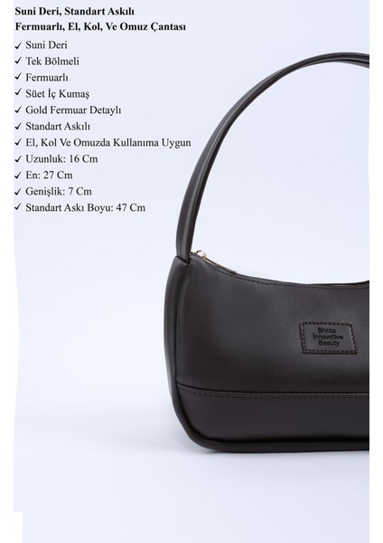 Kahve Rengi SHK229 Suni Deri , Fermuarlı Tek Bölmeli , Baget Model El, Kol ve Omuz Çantası modelleri