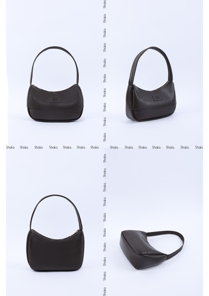 Kahve Rengi SHK229 Suni Deri , Fermuarlı Tek Bölmeli , Baget Model El, Kol ve Omuz Çantası