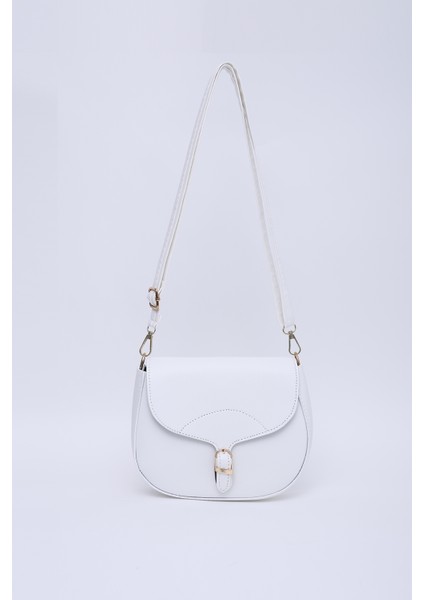Beyaz SHK17 Suni Deri, Tek Bölmeli, Çıtçıt Kapama, Ayarlanabilir Askılı,el, Kol ve Omuz Çantası