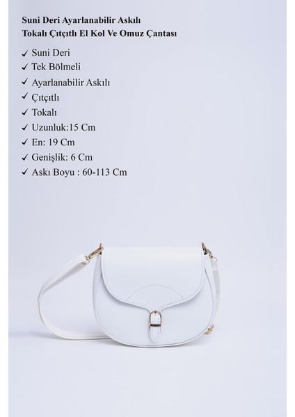 Beyaz SHK17 Suni Deri, Tek Bölmeli, Çıtçıt Kapama, Ayarlanabilir Askılı,el, Kol ve Omuz Çantası modelleri