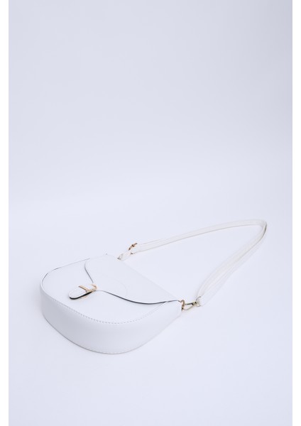 Beyaz SHK17 Suni Deri, Tek Bölmeli, Çıtçıt Kapama, Ayarlanabilir Askılı,el, Kol ve Omuz Çantası