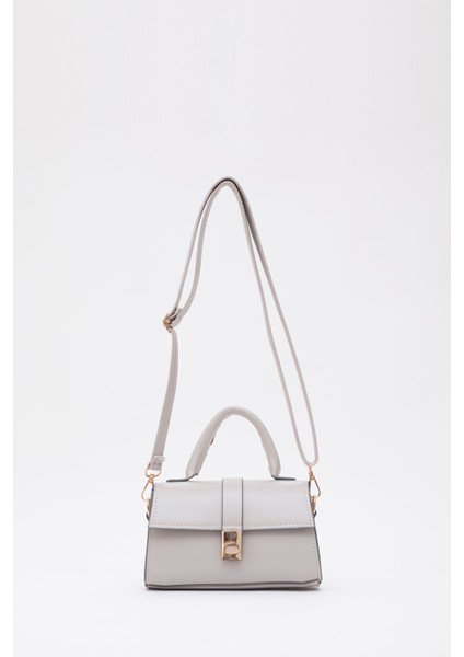 Gri SHK109 Suni Deri Çıtçıtlı Ayarlanabilir Askılı Kadın El, Kol ve Omuz Çantası U:11 E:19 G:7 cm