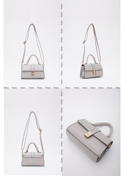 Gri SHK109 Suni Deri Çıtçıtlı Ayarlanabilir Askılı Kadın El, Kol ve Omuz Çantası U:11 E:19 G:7 cm