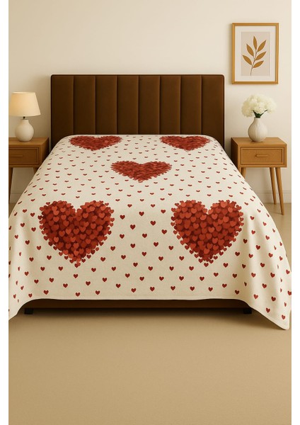 Aşk Temalı Pike Örtüsü 200X240 cm - %100 Pamuk, Çift Kişilik