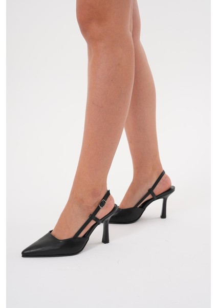 Golden Heel 8.5 cm Siyah Cilt Arkası Açık Topuklu Stiletto Ayakkabı fiyatları