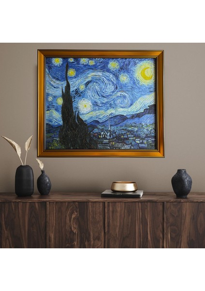 Van Gogh (Yıldızlı Bir Gece 1889) Çerçeveli Klasik Vintage Duvar Tablo