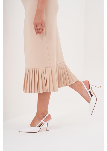 Golden Heel 8.5 cm Beyaz Arkası Açık Topuklu Stiletto Ayakkabı indirimleri