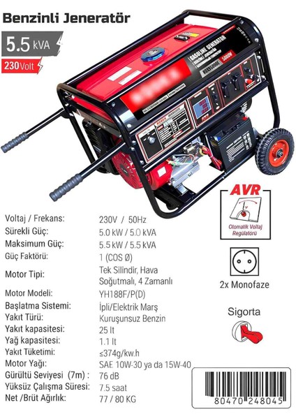 5.5 Kw Benzinli Jeneratör Anahtar Marşlı /ipli 5.000W Güç Garantili Ürün Ev Iş Sınıfının En Iyisi