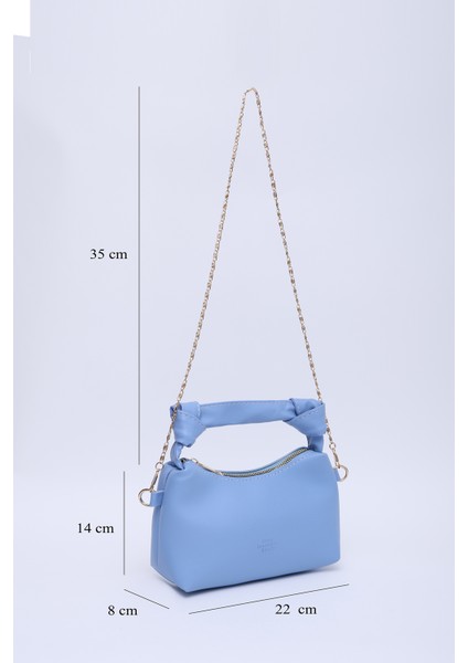 Mavi SHK24 Orjinal Soft Deri Düğüm Detaylı Zincir Askılı El ve Omuz Çantası U:14 E:22 G:8 cm fiyatları