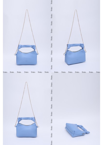Mavi SHK24 Orjinal Soft Deri Düğüm Detaylı Zincir Askılı El ve Omuz Çantası U:14 E:22 G:8 cm