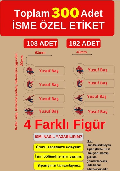 300 Adet Örümcek Adam Okul Etiketi Kişiye Özel Isme Özel Kalem Etiketi Defter Etiketi Kitap Etiketi modelleri